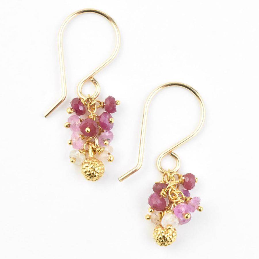 Mini Seed Pod Cluster Earrings with Rubies - Goldmakers Fine Jewelry