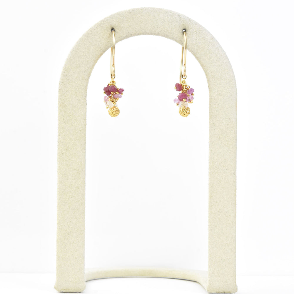 Mini Seed Pod Cluster Earrings with Rubies - Goldmakers Fine Jewelry