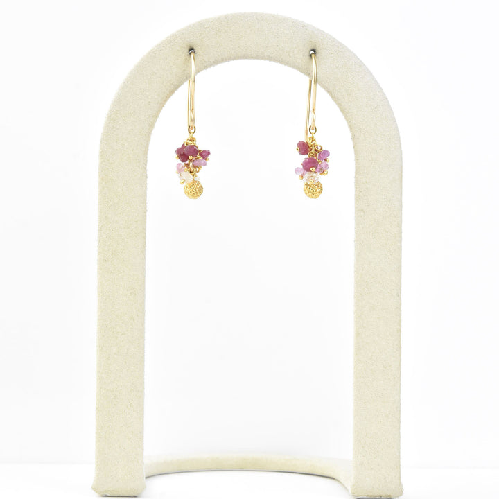 Mini Seed Pod Cluster Earrings with Rubies - Goldmakers Fine Jewelry