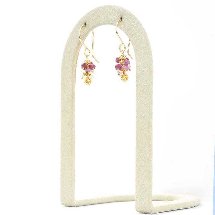 Mini Seed Pod Cluster Earrings with Rubies - Goldmakers Fine Jewelry