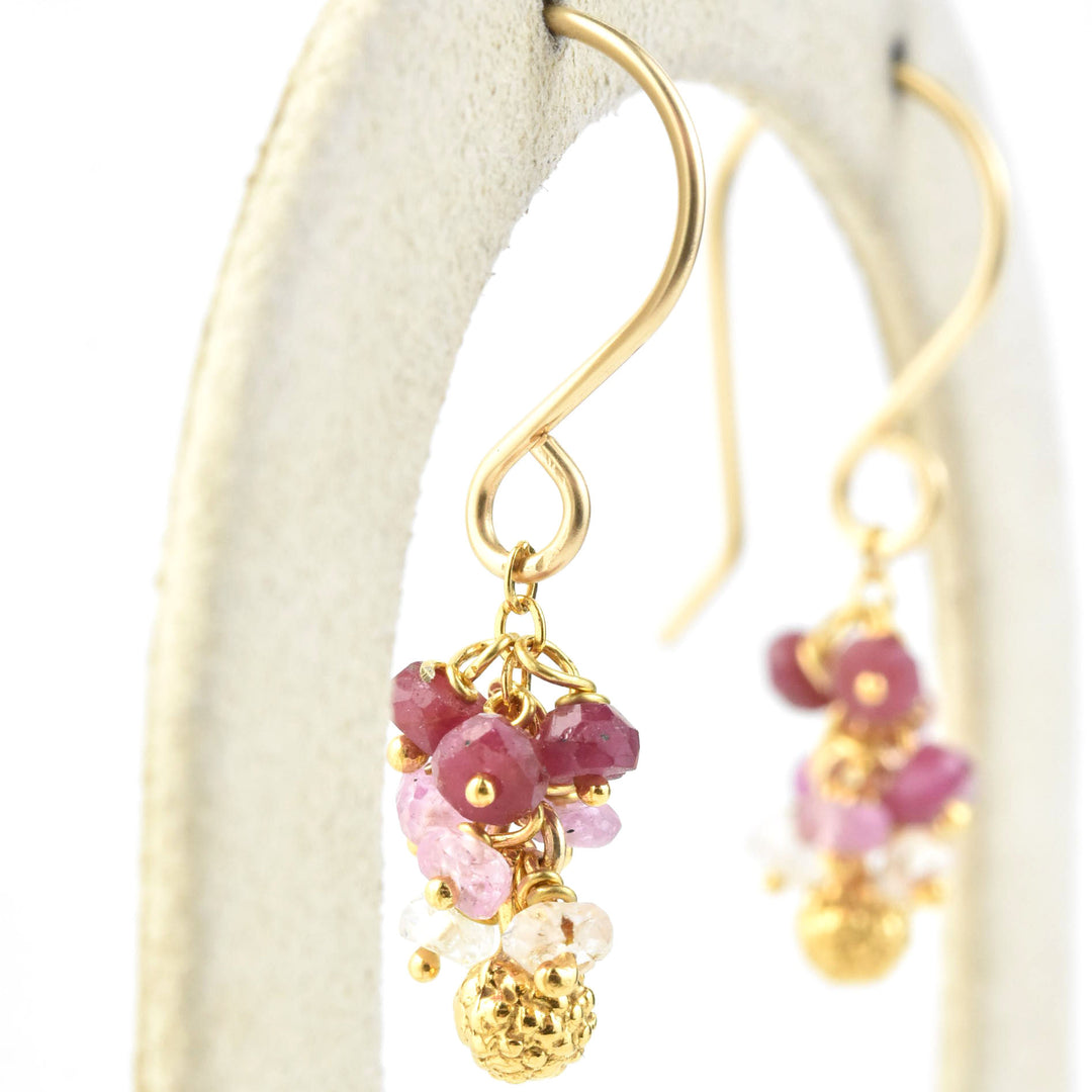 Mini Seed Pod Cluster Earrings with Rubies - Goldmakers Fine Jewelry