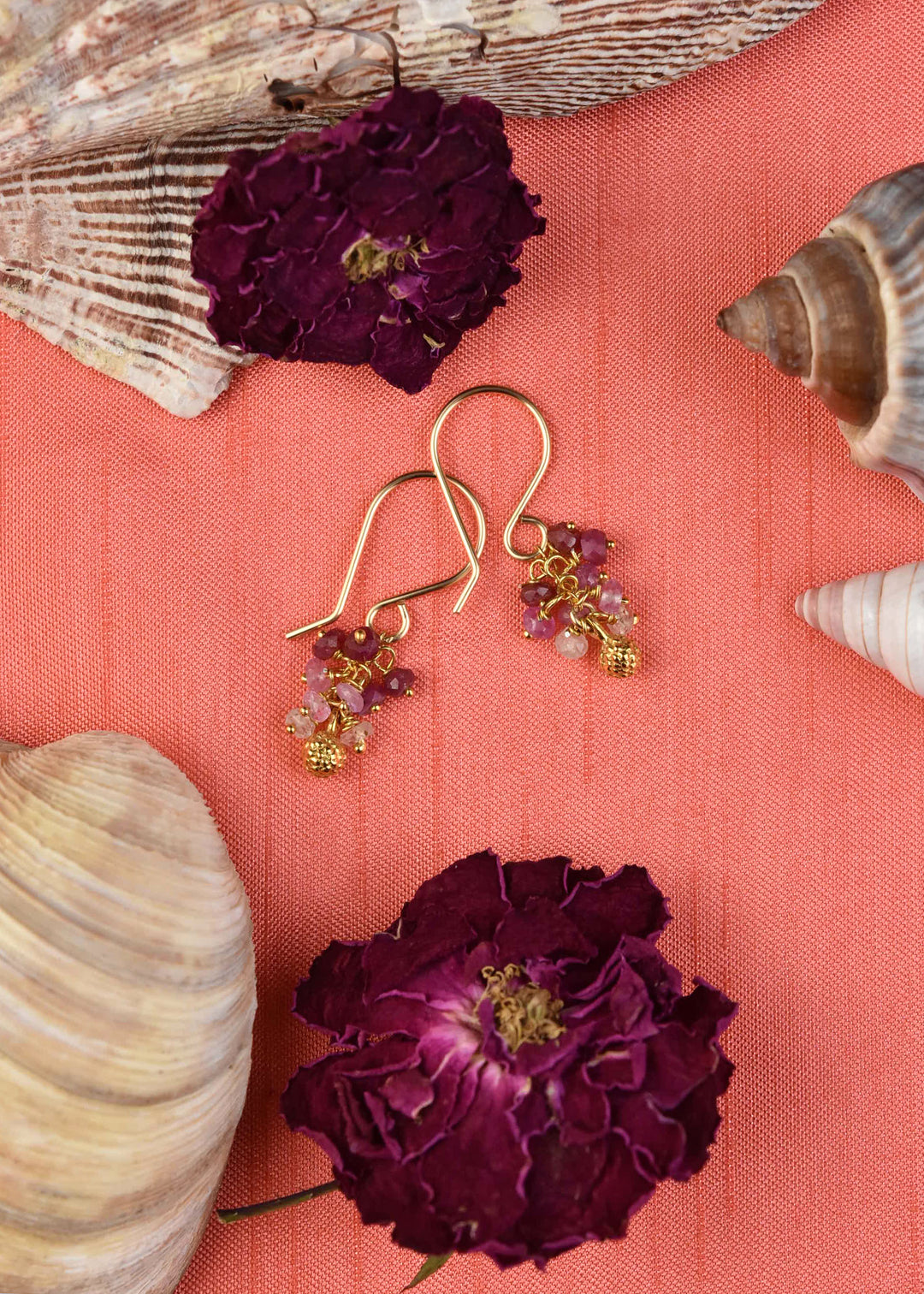 Mini Seed Pod Cluster Earrings with Rubies - Goldmakers Fine Jewelry