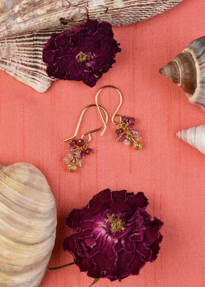 Mini Seed Pod Cluster Earrings with Rubies - Goldmakers Fine Jewelry