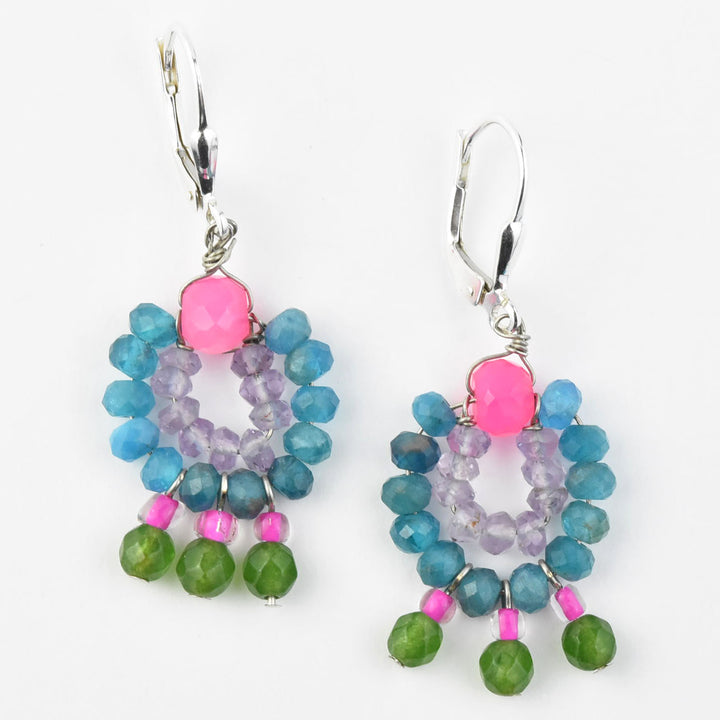 Mini Circus Earrings with Pink, Blue, Green Beads - Goldmakers Fine Jewelry