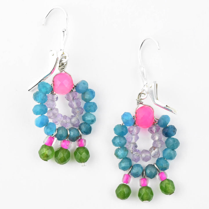 Mini Circus Earrings with Pink, Blue, Green Beads - Goldmakers Fine Jewelry