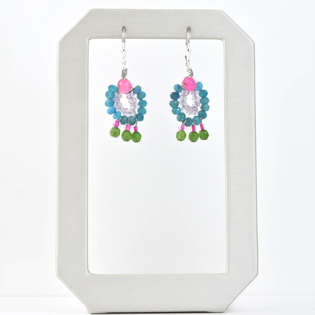 Mini Circus Earrings with Pink, Blue, Green Beads - Goldmakers Fine Jewelry