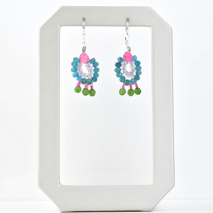 Mini Circus Earrings with Pink, Blue, Green Beads - Goldmakers Fine Jewelry