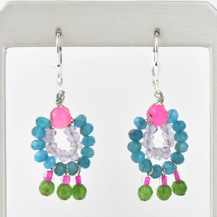 Mini Circus Earrings with Pink, Blue, Green Beads - Goldmakers Fine Jewelry