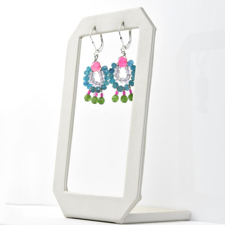 Mini Circus Earrings with Pink, Blue, Green Beads - Goldmakers Fine Jewelry
