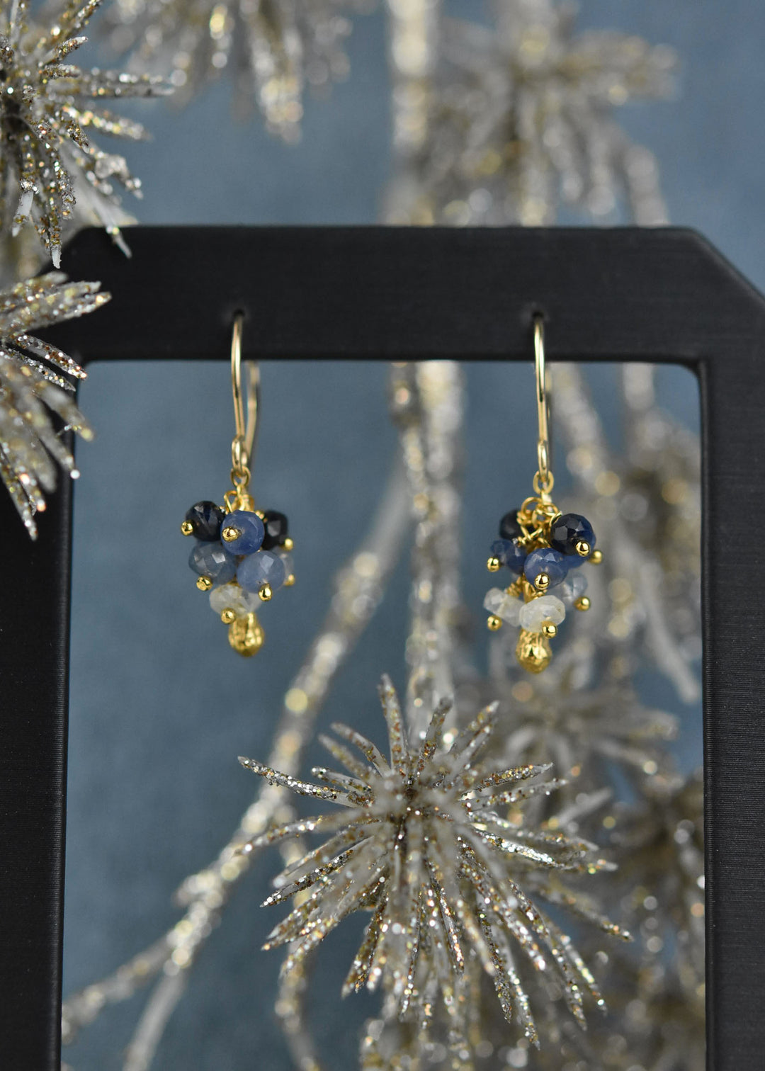 Mini Sapphire Pod Cluster Earrings - Goldmakers Fine Jewelry
