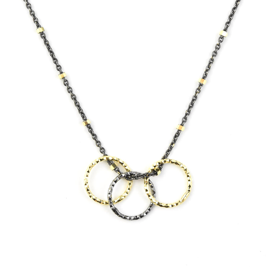 Mixed Metal Necklace w/ Diamond Cut Rings - Goldmakers Fine Jewelry