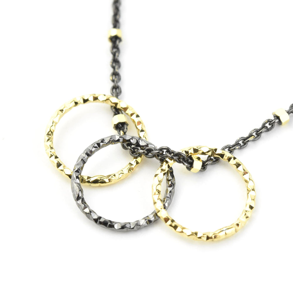 Mixed Metal Necklace w/ Diamond Cut Rings - Goldmakers Fine Jewelry