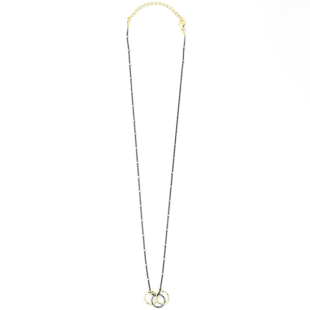 Mixed Metal Necklace w/ Diamond Cut Rings - Goldmakers Fine Jewelry