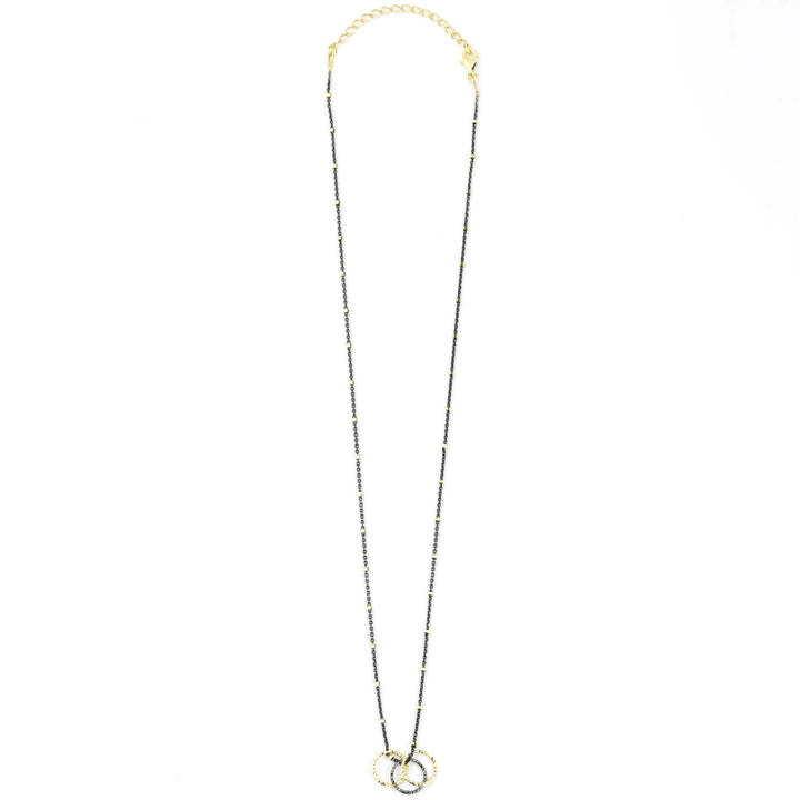 Mixed Metal Necklace w/ Diamond Cut Rings - Goldmakers Fine Jewelry