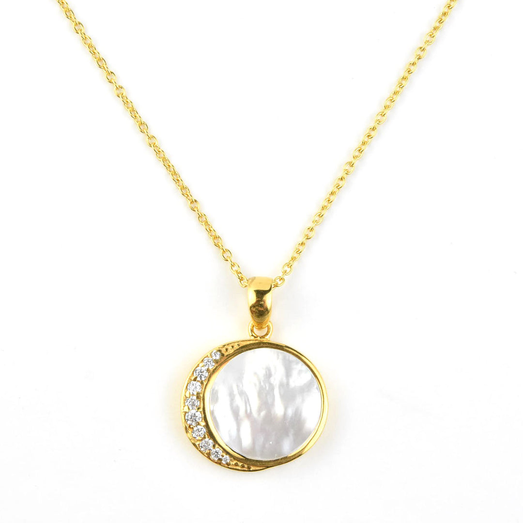 Mother of Pearl & Cz Moon Phase Necklace