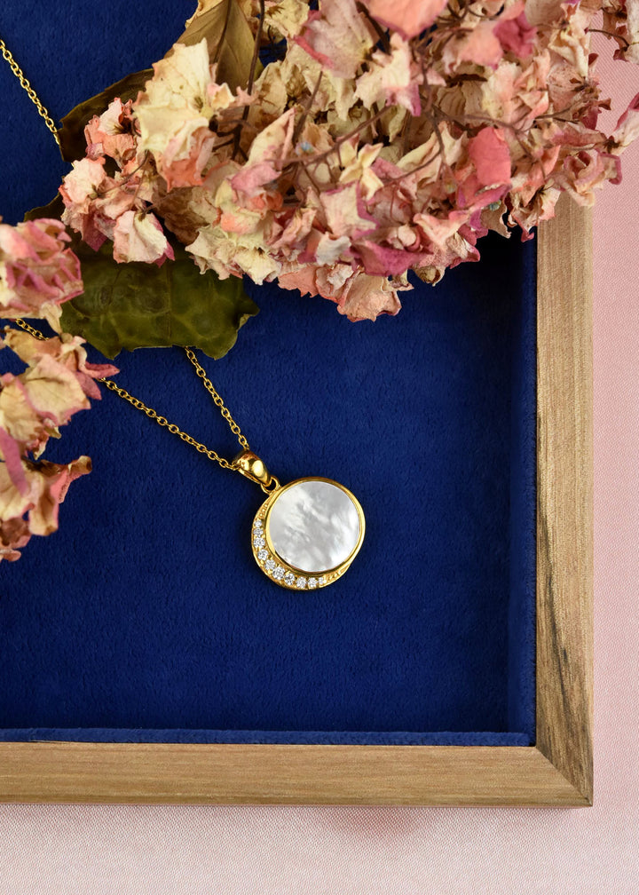 Mother of Pearl & Cz Moon Phase Necklace