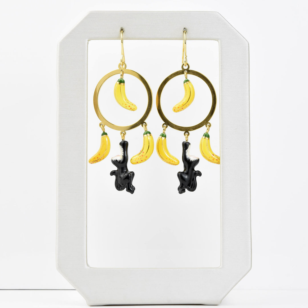 Banana and Monkey Dangle Earrings - Goldmakers Fine Jewelry
