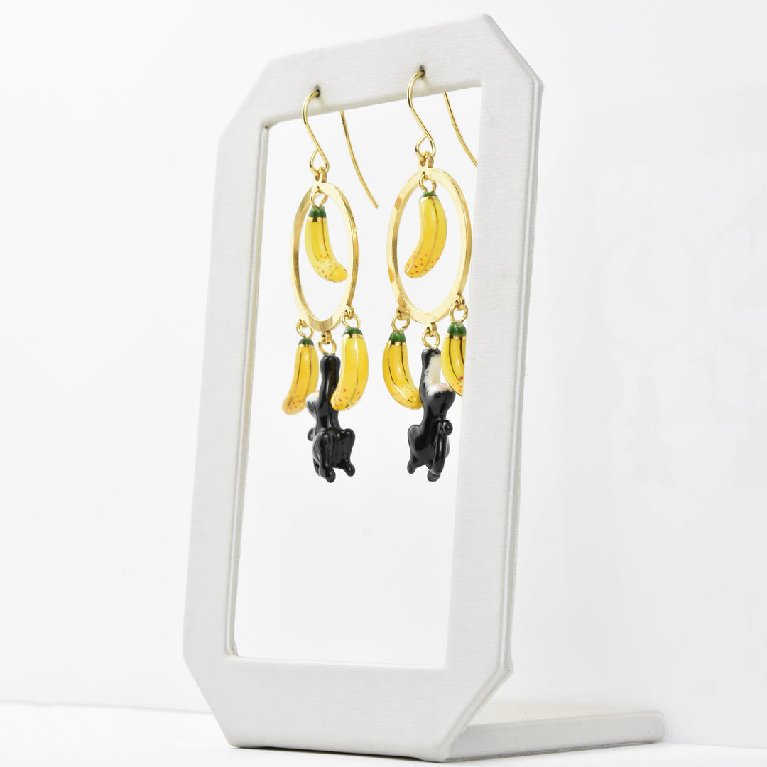 Banana and Monkey Dangle Earrings - Goldmakers Fine Jewelry