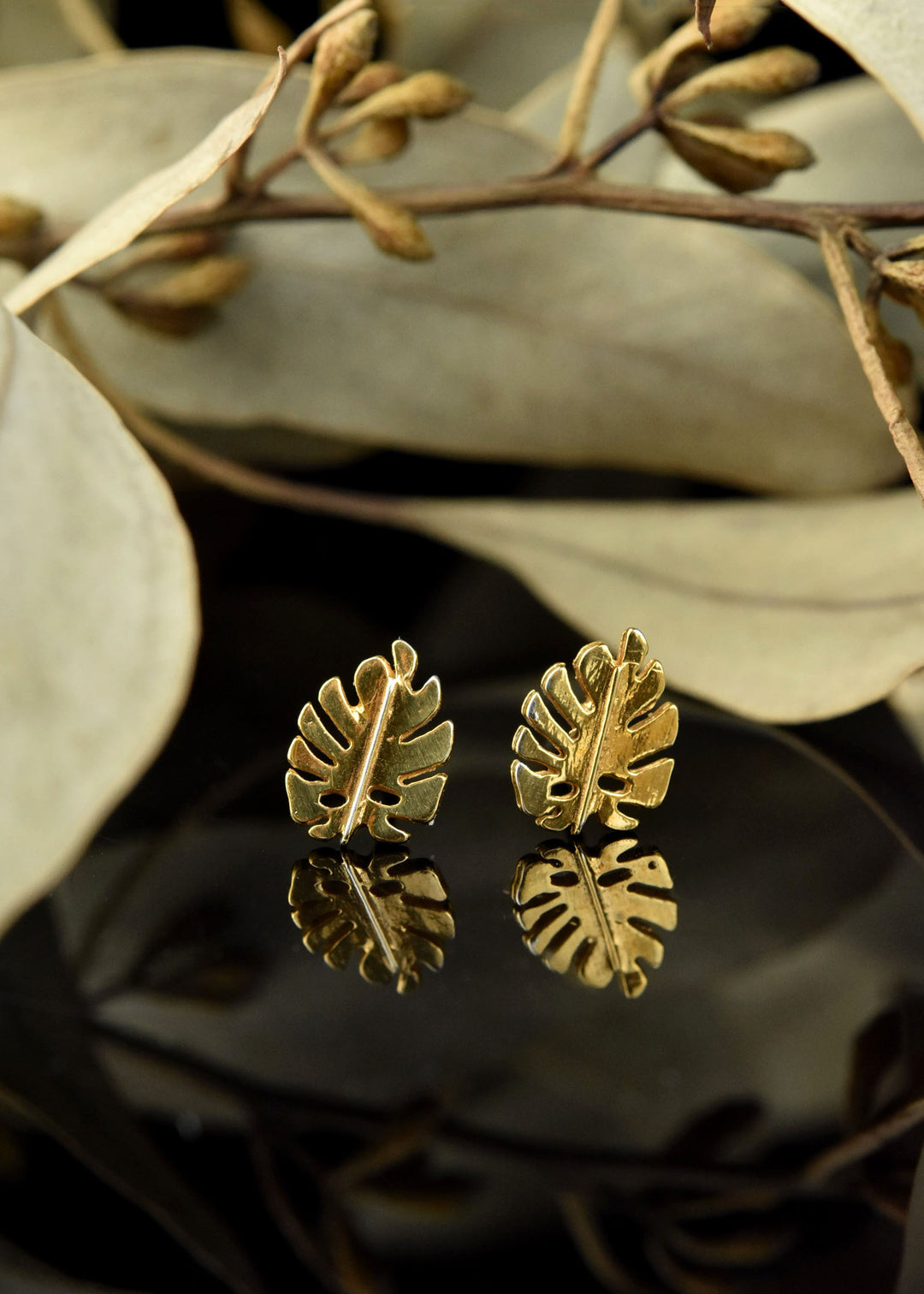 Vermeil Monstera Studs - Goldmakers Fine Jewelry