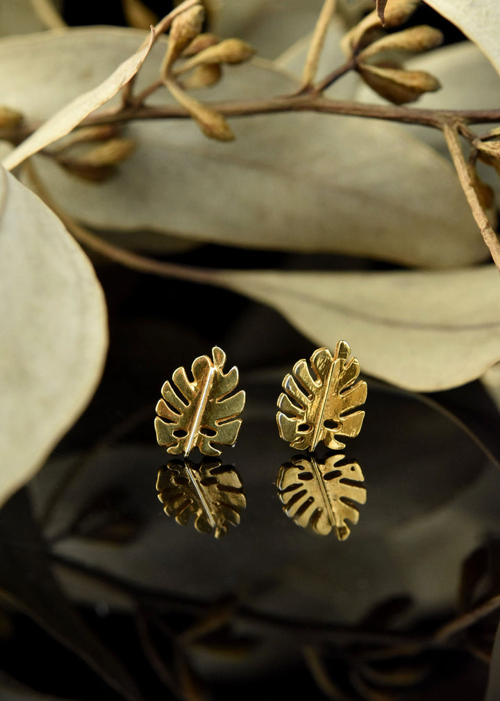 Vermeil Monstera Studs - Goldmakers Fine Jewelry