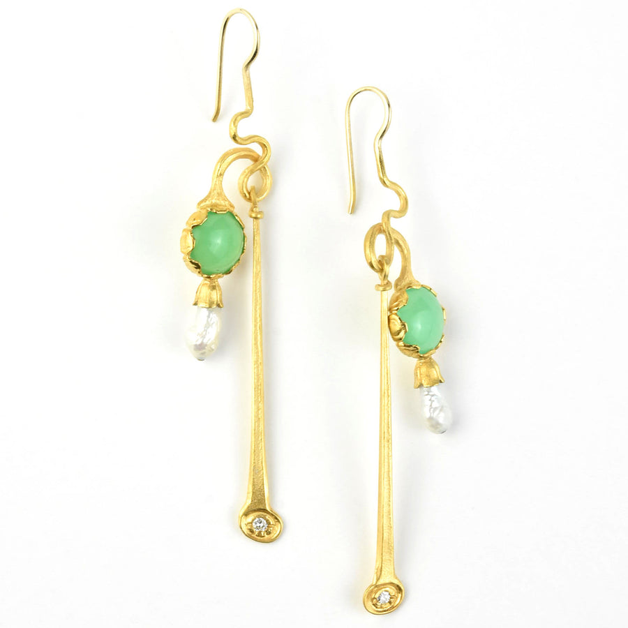 Chalcedony and Pearl Squash Blossom Earrings - Goldmakers Fine Jewelry