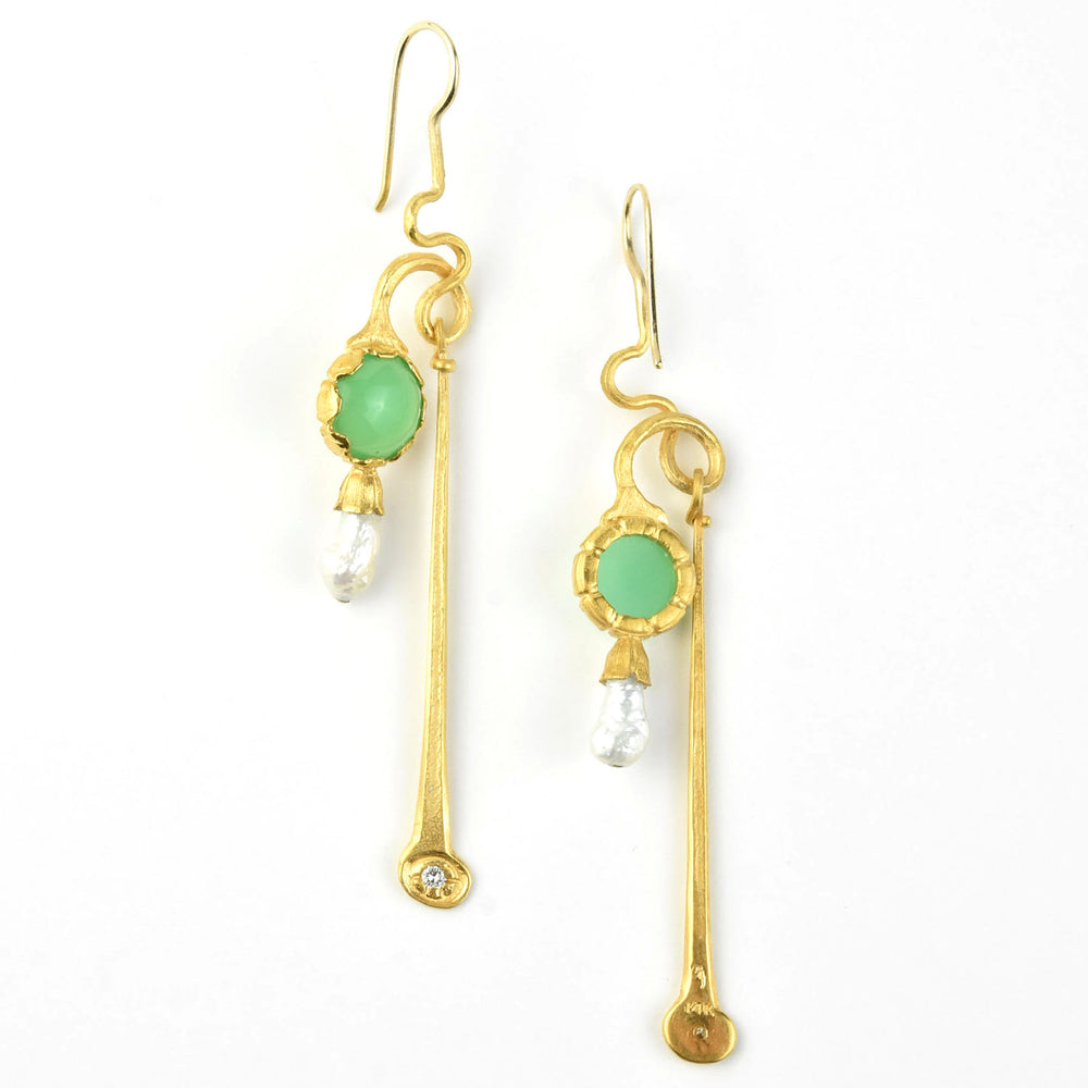 Chalcedony and Pearl Squash Blossom Earrings - Goldmakers Fine Jewelry