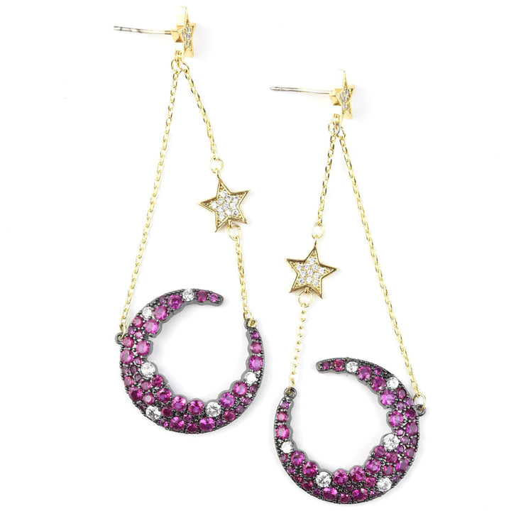 Moon Celestial Earrings in Pink