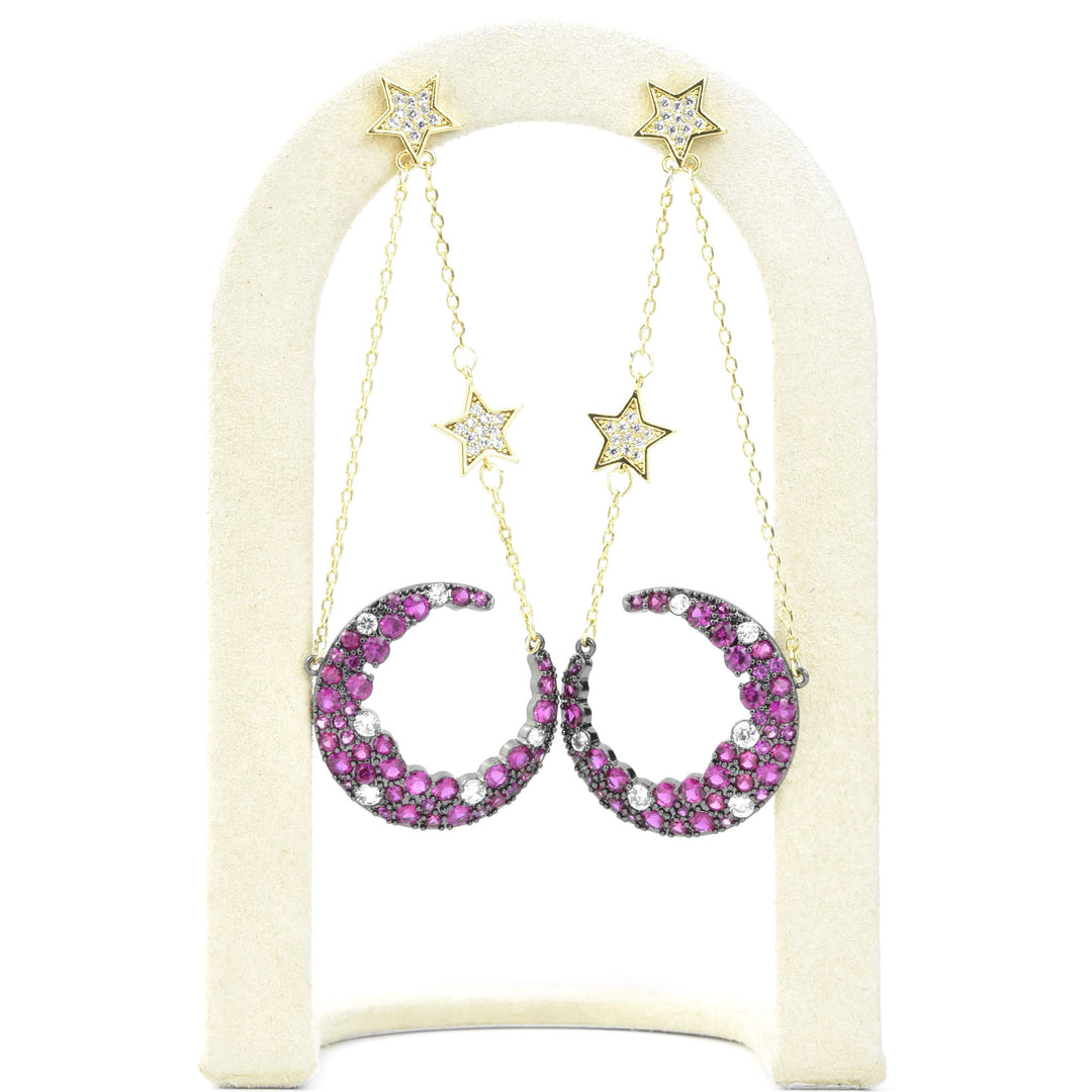 Moon Celestial Earrings in Pink