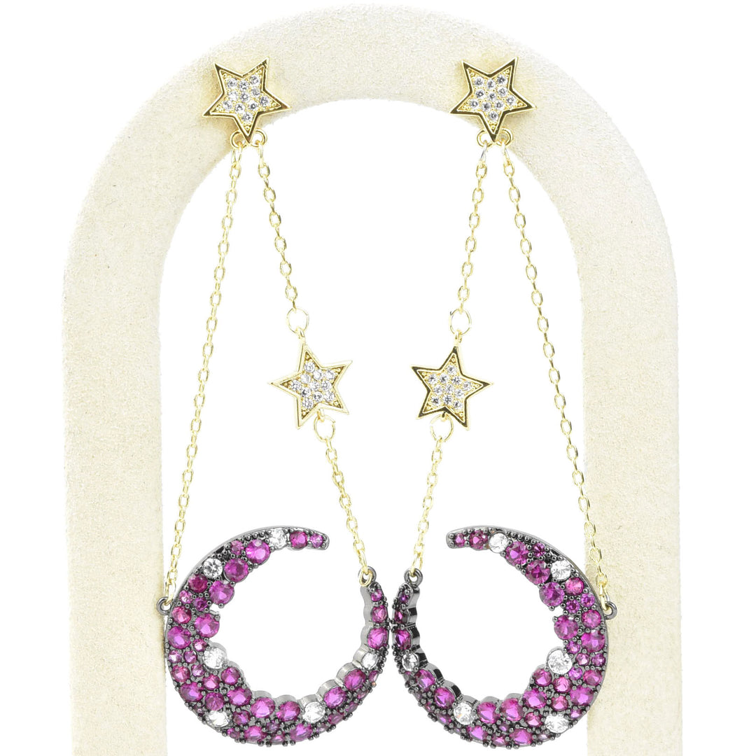 Moon Celestial Earrings in Pink