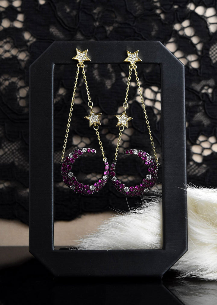 Moon Celestial Earrings in Pink