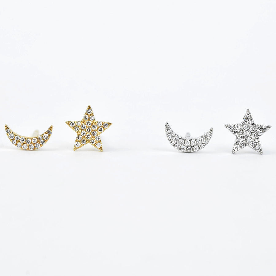 Diamond Moon & Star Studs in 14k Gold - Goldmakers Fine Jewelry