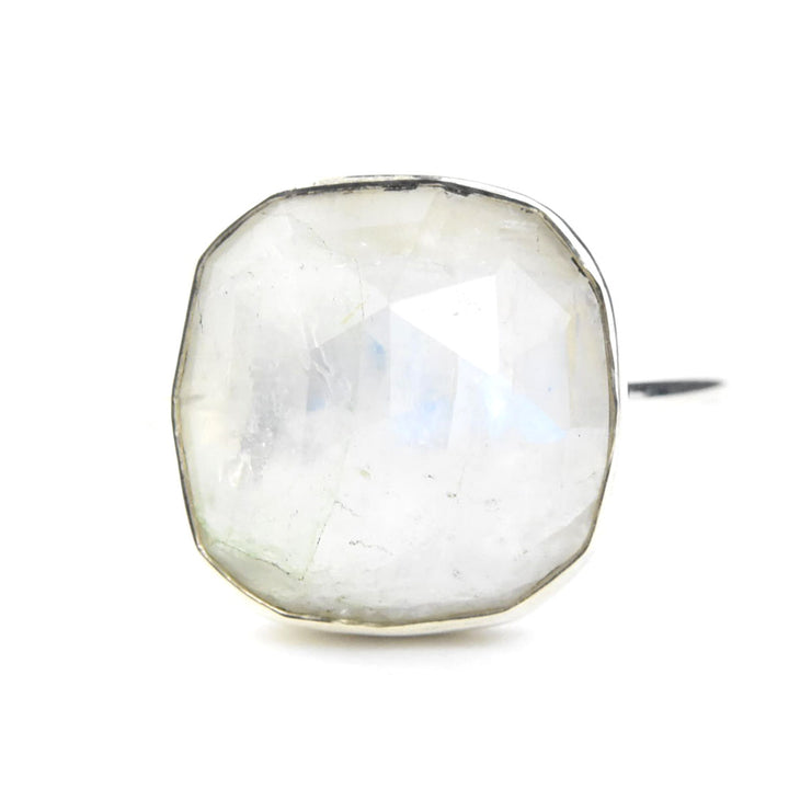 Faceted Cushion Cut Gemstone Ring in Silver