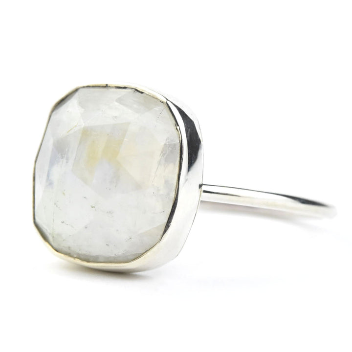 Faceted Cushion Cut Gemstone Ring in Silver