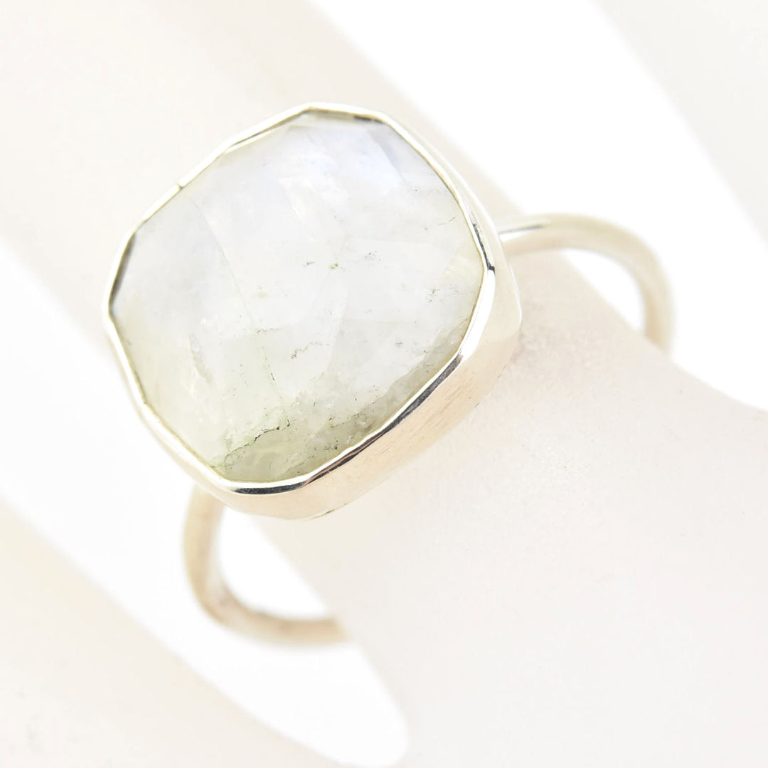 Faceted Cushion Cut Gemstone Ring in Silver