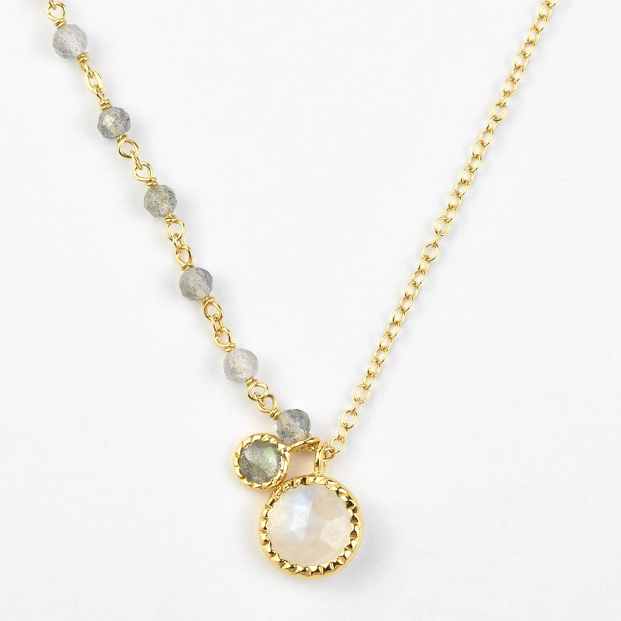 Labradorite and Moonstone Asymmetrical Necklace - Goldmakers Fine Jewelry