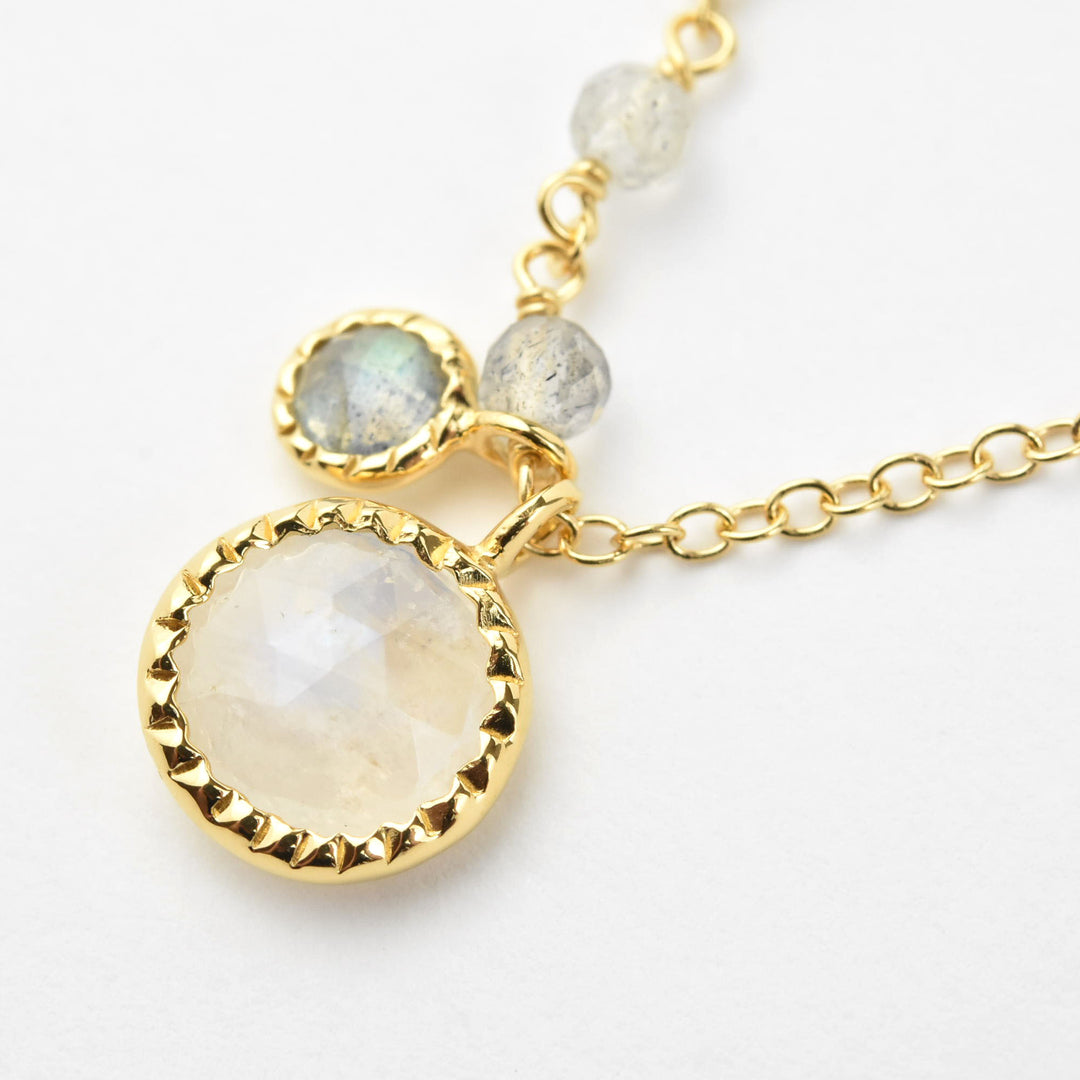 Labradorite and Moonstone Asymmetrical Necklace - Goldmakers Fine Jewelry
