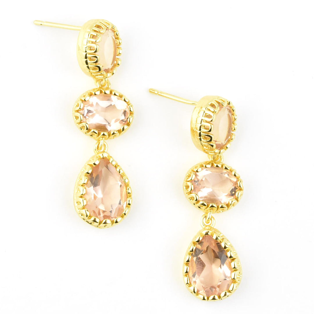 Morganite Triple Drop Earrings - Goldmakers Fine Jewelry