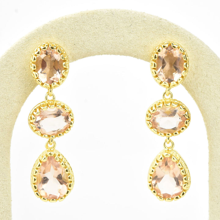 Morganite Triple Drop Earrings - Goldmakers Fine Jewelry