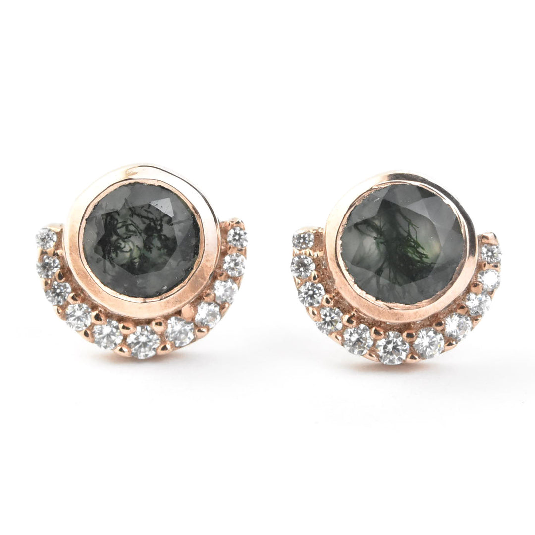 Moss Agate and CZ Lunar Eclipse Studs