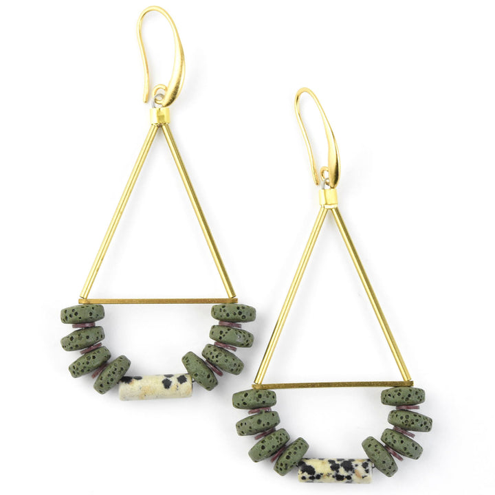 Moss Green & Dalmatian Agate Earrings