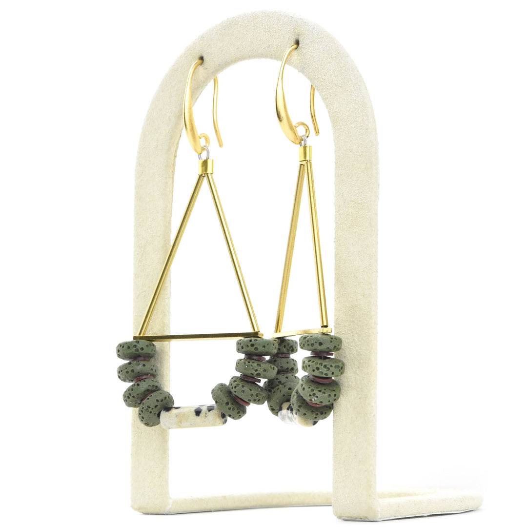 Moss Green & Dalmatian Agate Earrings