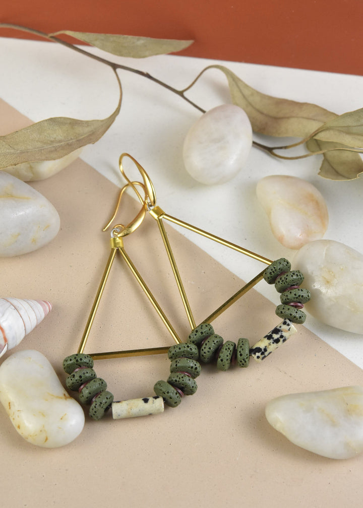 Moss Green & Dalmatian Agate Earrings
