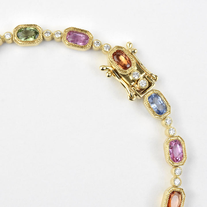 The Fantasia: Rainbow Sapphire & Diamond Bracelet, 14k Yellow Gold - Goldmakers Fine Jewelry
