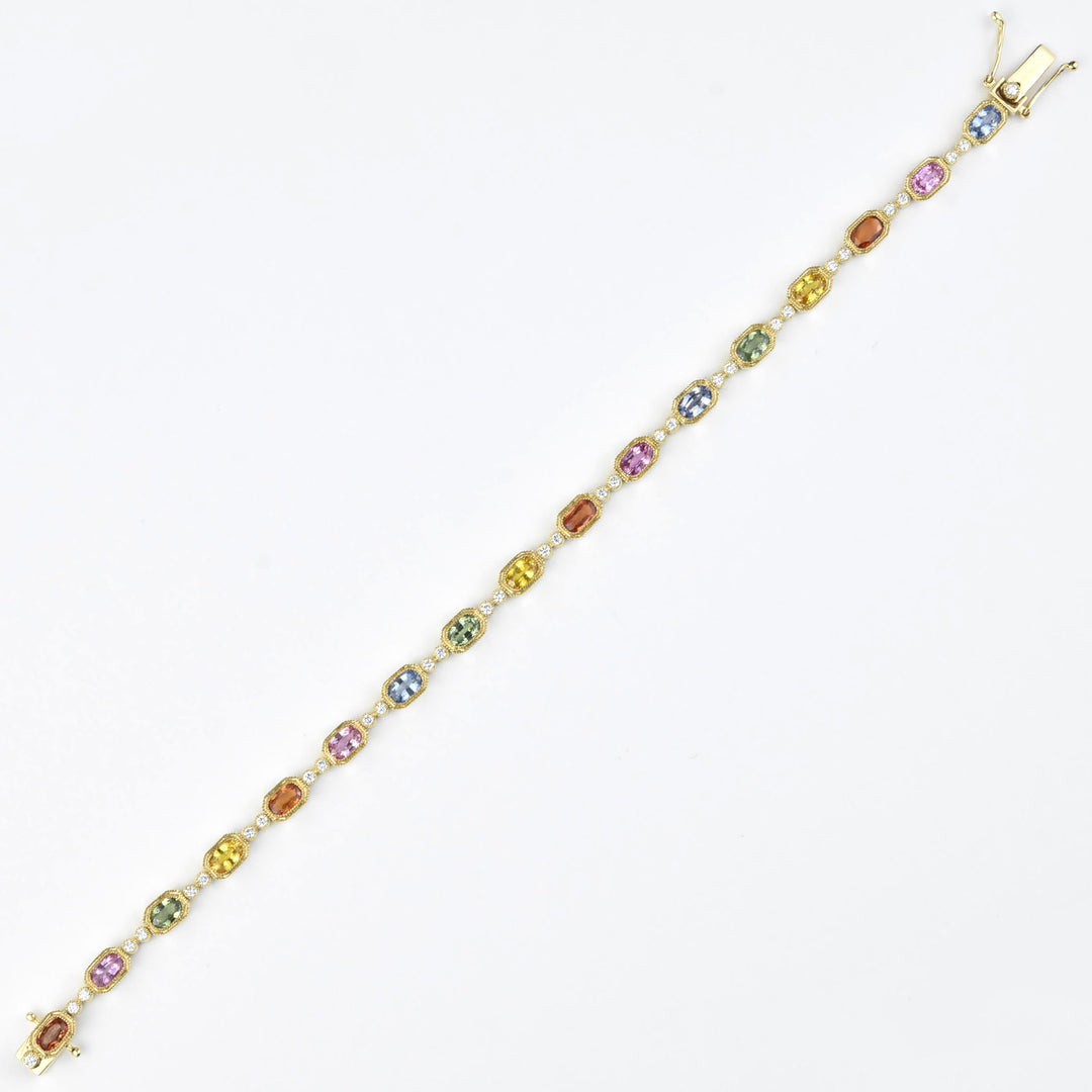 The Fantasia: Rainbow Sapphire & Diamond Bracelet, 14k Yellow Gold - Goldmakers Fine Jewelry