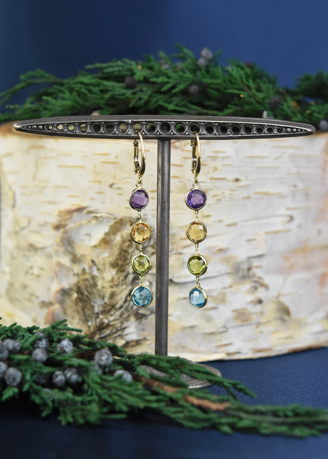 Multi-Stone Earrings in 14k Yellow Gold