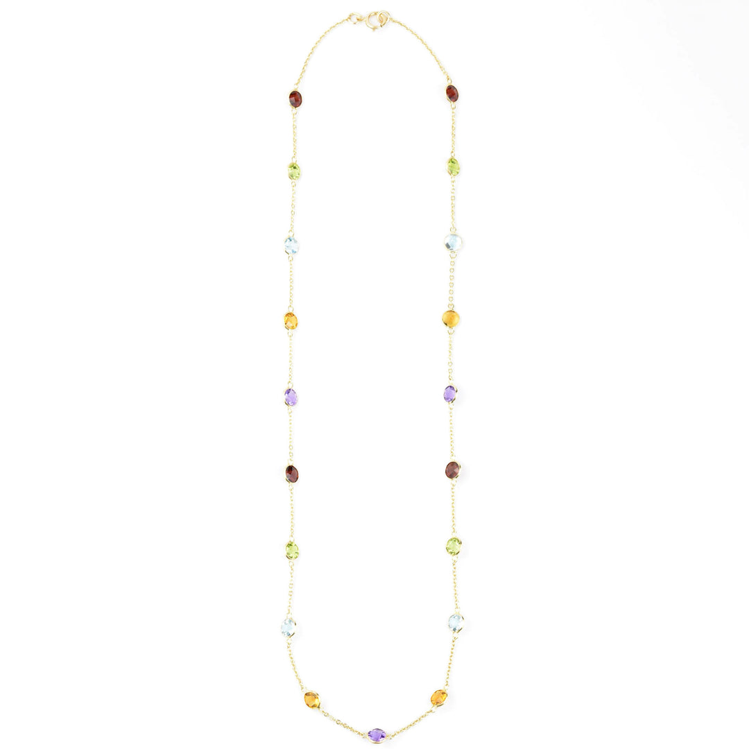 Multi-Stone Station Necklace in 14k Yellow Gold