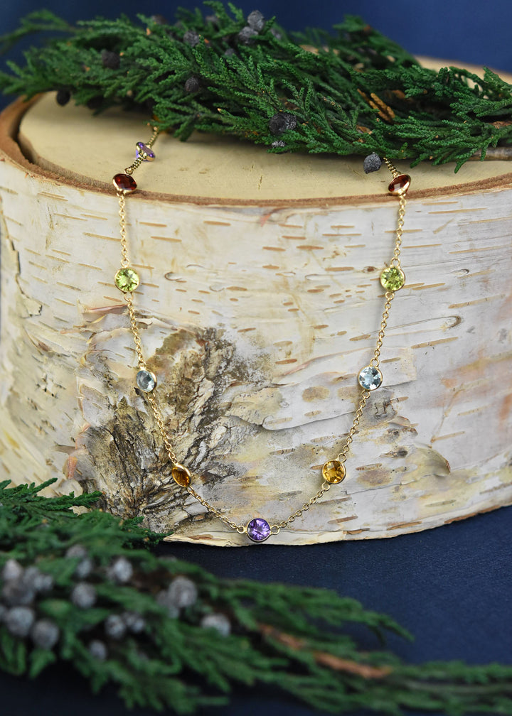 Multi-Stone Station Necklace in 14k Yellow Gold