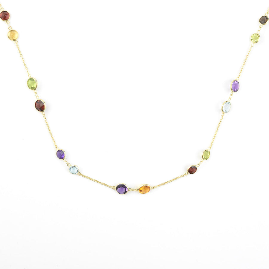 Multi-Stone Station Necklace in 14k Yellow Gold - Goldmakers Fine Jewelry