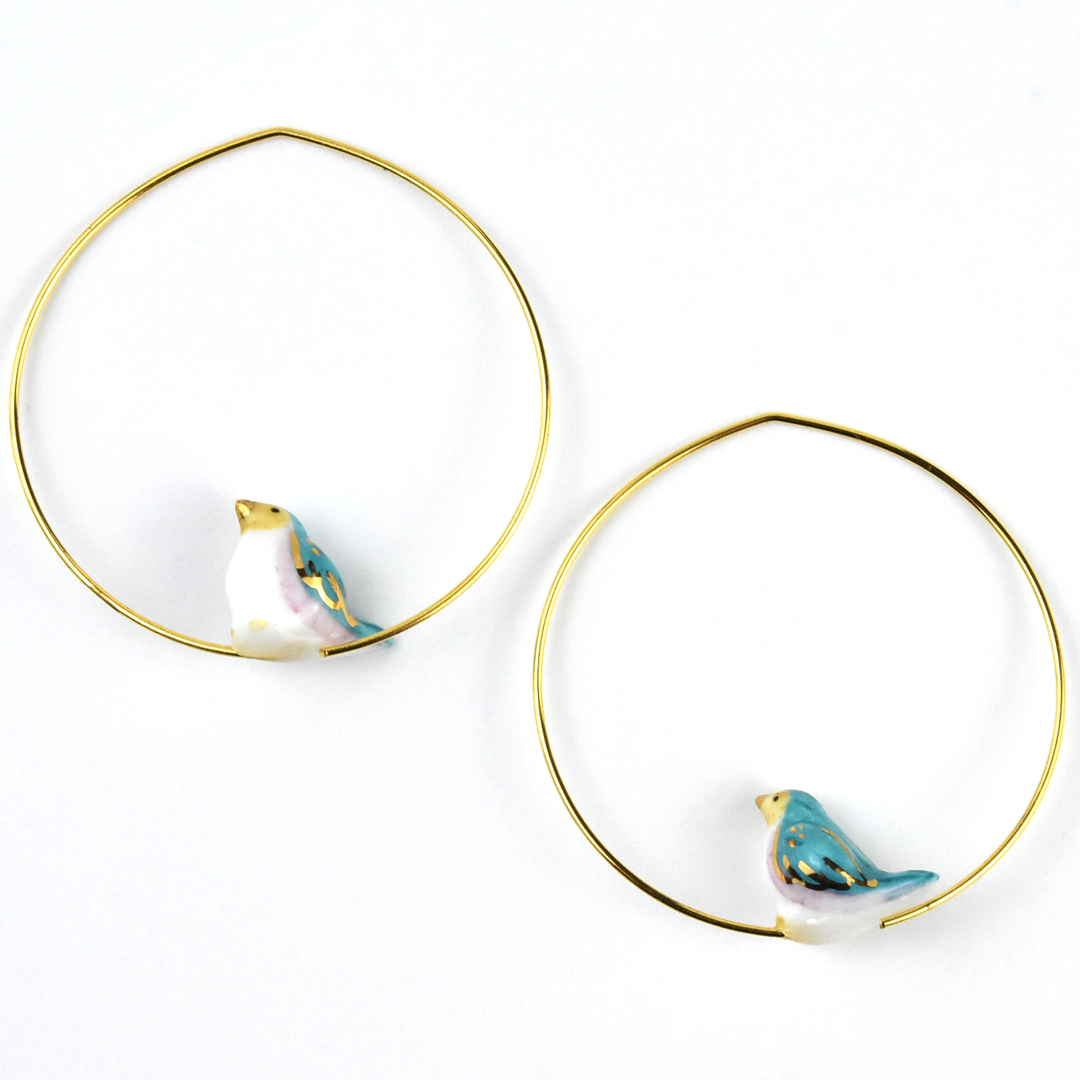 Harvest Time Bluebird Hoops - Goldmakers Fine Jewelry