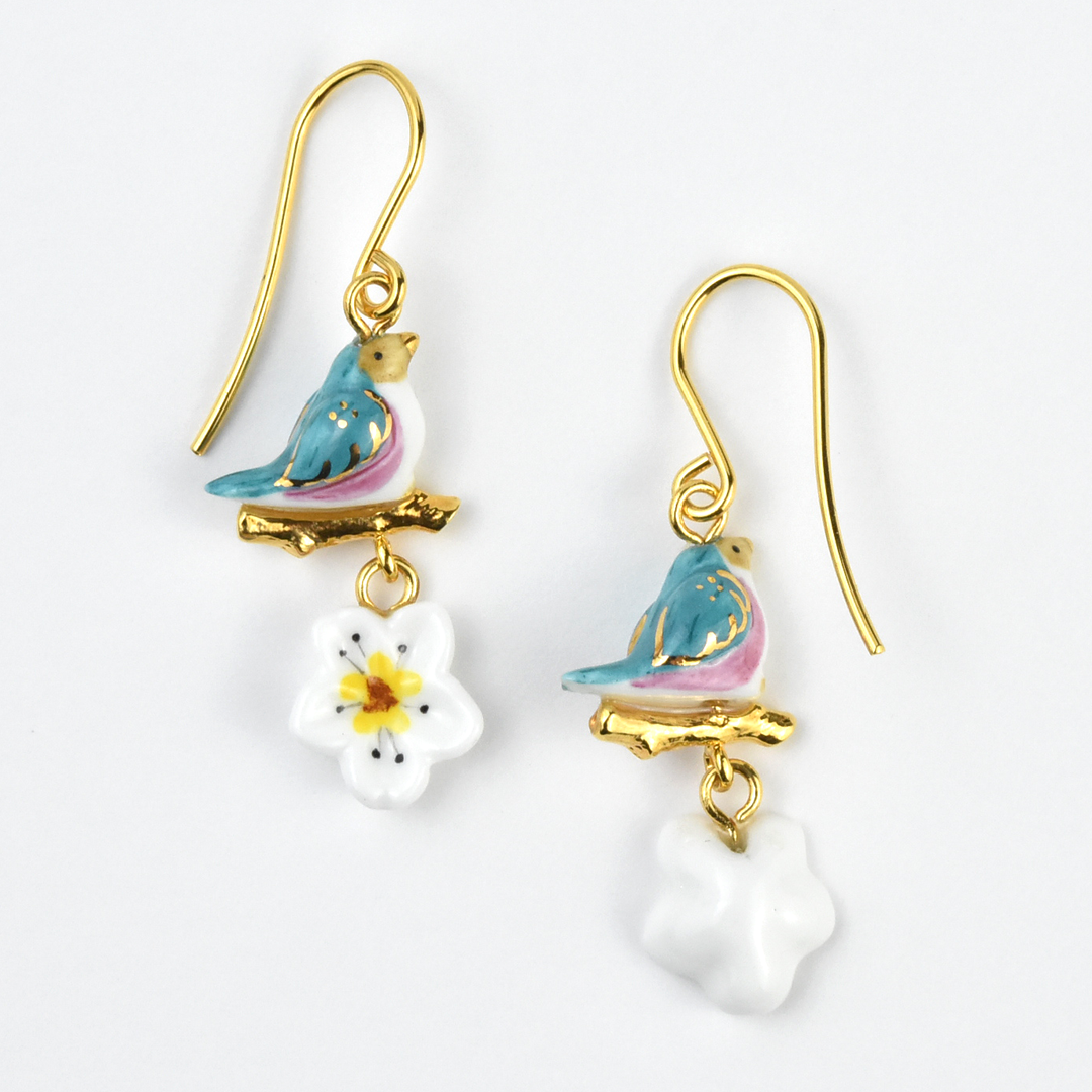 Harvest Time Bluebird on Branch Earrings - Goldmakers Fine Jewelry